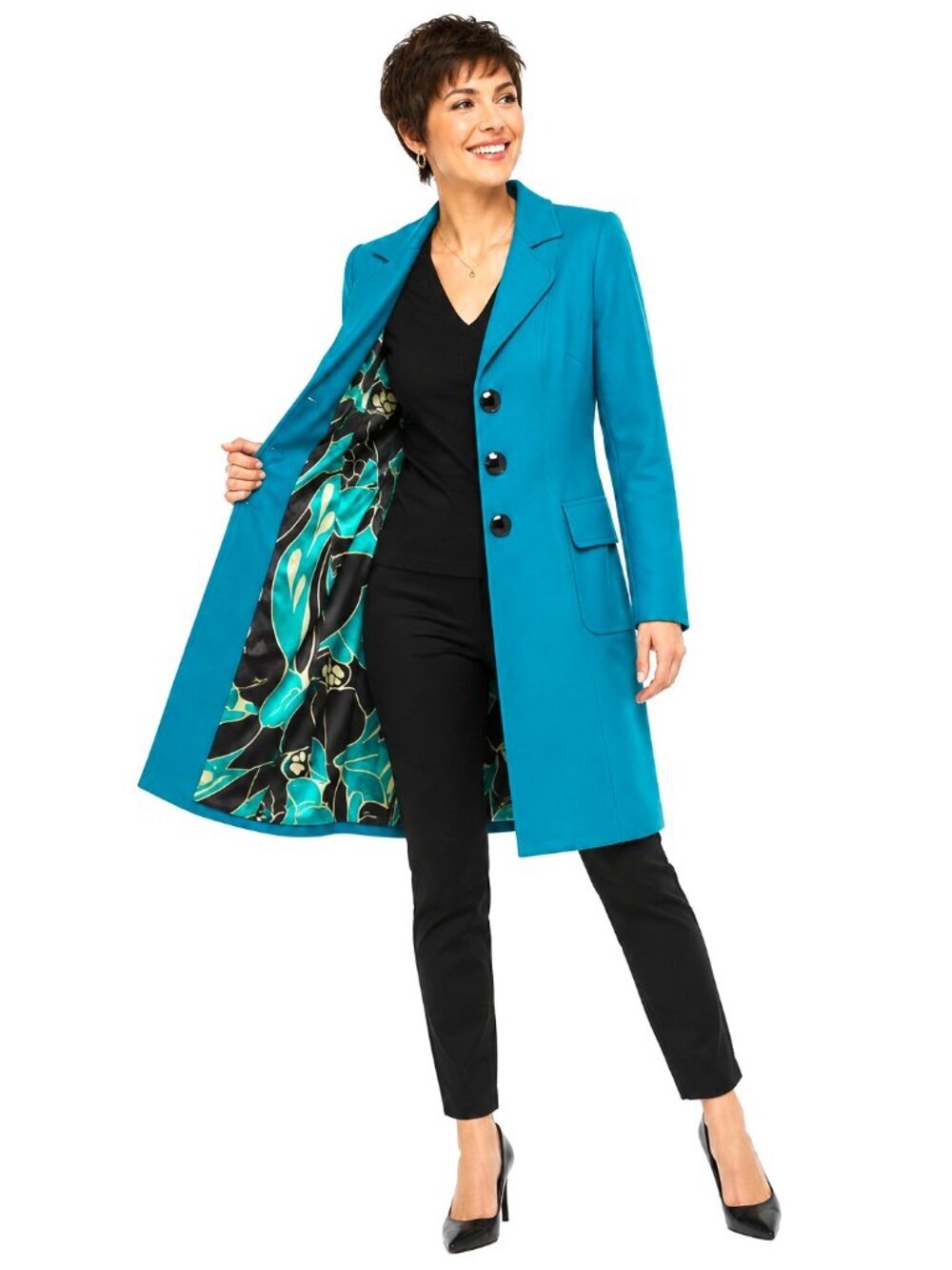 Vintage Cache Contour Collection Turquoise Blue Long Coat
